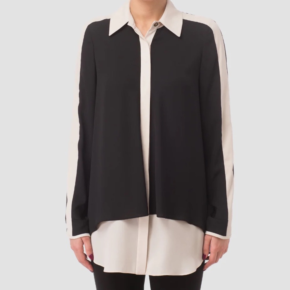 Joseph Ribkoff Long Sleeve Blouse Size 8 in Two-Tone Black and Cream